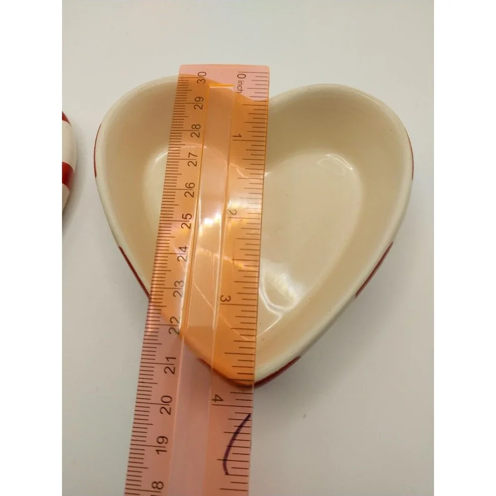 Vintage Ceramic Heart Trinket Box Candy Striped Red White Hand Painted Valentine